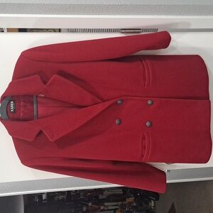 Karen vintage woman's red, double-breasted, wool coat. Size 10